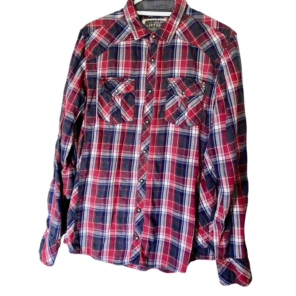 BKE Buckle Vintage Pearl Snap Plaid Flannel Western Shirt Mens Large Long Sleeve - Picture 4 of 4